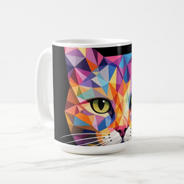 Colorful Geometric Cat Face Low Poly Triangle Art Coffee Mug (Front Left)