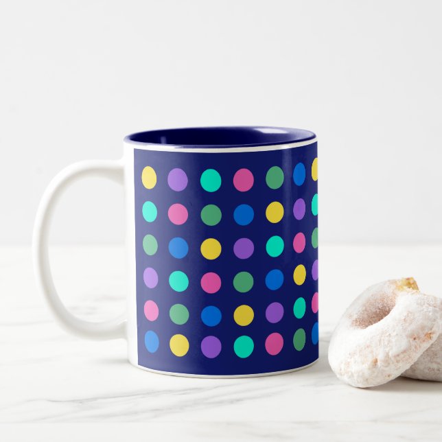 Colorful Geometric Dots Drinkware Design -  Two-Tone Coffee Mug (With Donut)