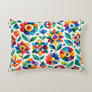 Colorful Geometric Floral Pattern Retro Modern Blu Accent Pillow