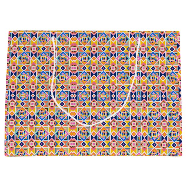 Colorful geometric-patterned gift bag with white  (Front)