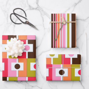 Colorful Geometric Patterns in Retro Pink  Wrapping Paper Sheet