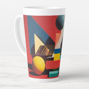Colorful Geometric Shapes on Red Background Latte Mug