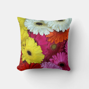 Colorful gerber flowers print throw pillow