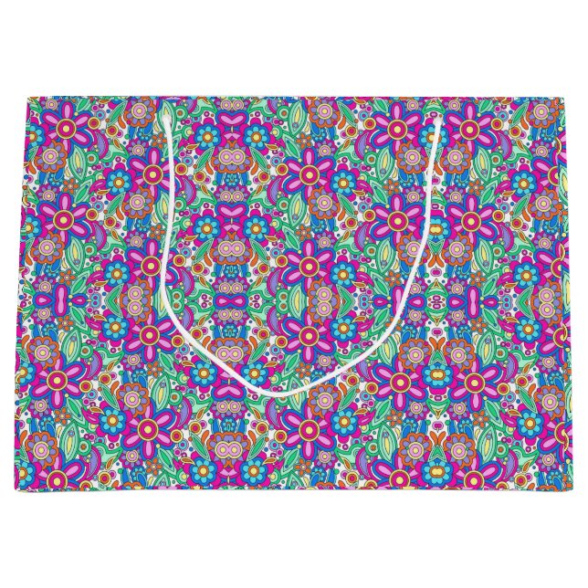 Colorful gift bag with intricate, vibrant floral  (Front)