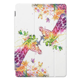 Colorful Giraffe Among Flowers and Butterflies iPad Pro Cover