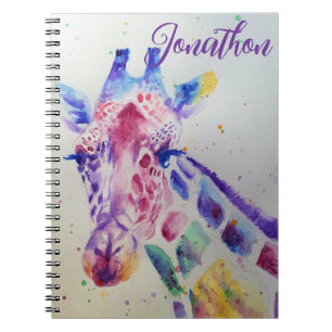Colorful Giraffe animal Watercolour Art Boys Notebook