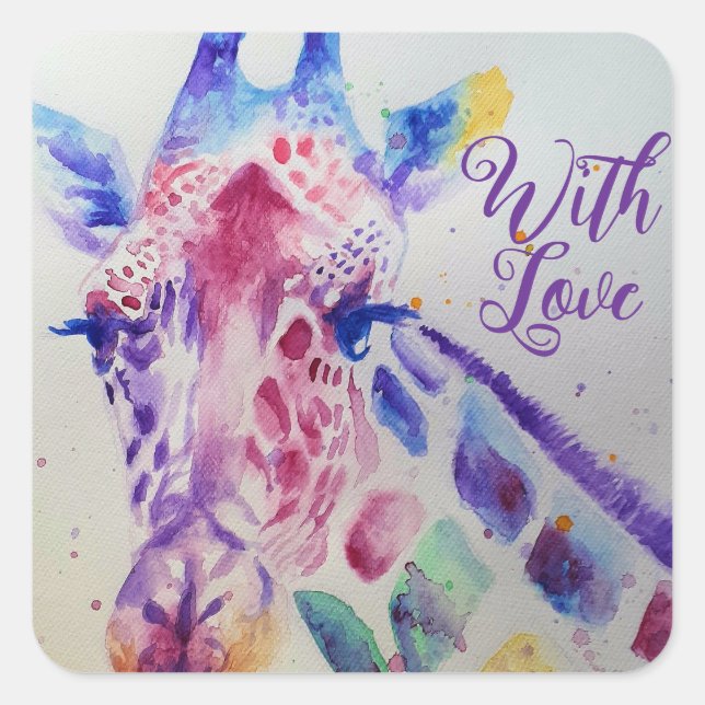 Colorful Giraffe animal Watercolour Art Boys  Square Sticker (Front)