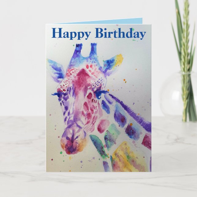 Colorful Giraffe Animal Watercolour Birthday Card (Front)