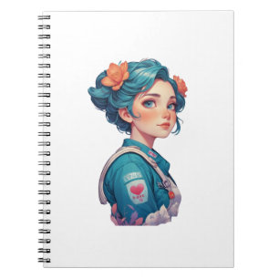 Colorful Girl Portrait with Flowers  Notebook