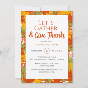 Colorful Give Thanks Fall Leaves Thanksgiving Invitation