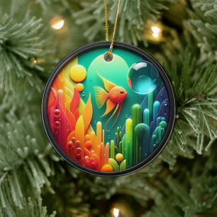 Colorful Glass Abstract Angelfish Aquatic Life Ceramic Ornament