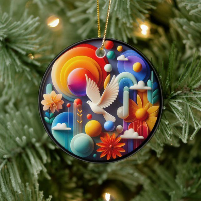Colorful Glass Abstract Dove Rainbow Garden Ceramic Ornament (Creator Uploaded)