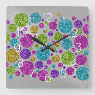 Colorful Glitter Dots Silver Acrylic Wall Clock