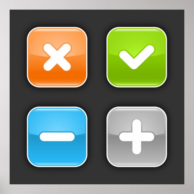 Colorful Glossy Mathematical Symbols Icon Set Poster (Front)