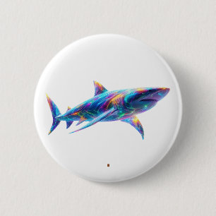 Colorful Glowing Shark Art – Neon Ocean Animal 2 Inch Round Button