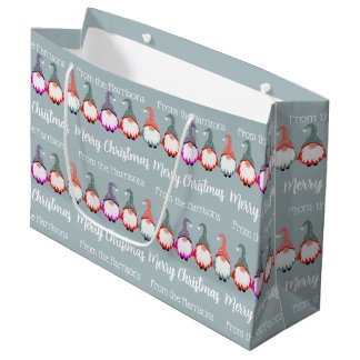 Colorful Gnomes Merry Christmas Large Gift Bag
