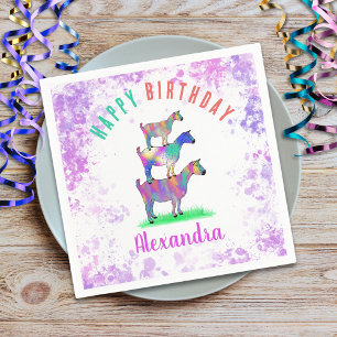 Colorful Goats Personalized Kids Birthday Party Napkin