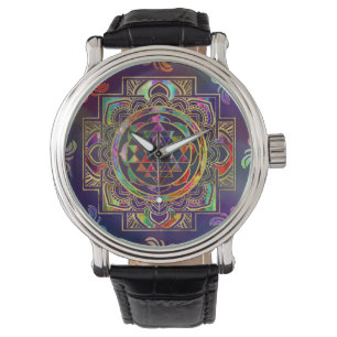 Colorful Gold framed Sri Yantra Sri Chakra Watch