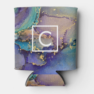 Colorful Gold Marbled Abstract Liquid Abstract Art Can Cooler