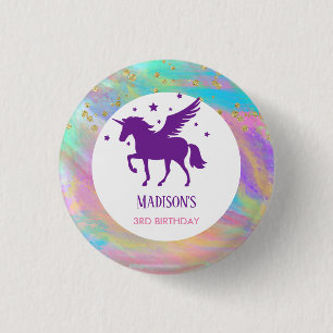 Colorful Gold Speckled Purple Unicorn Birthday 1 Inch Round Button