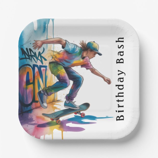 Colorful Graffiti Boy Birthday Bash Paper Plate (Front)