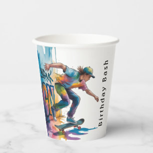 Colorful Graffiti Skateboarder Birthday Bash  Paper Cups
