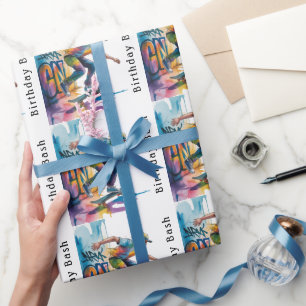 Colorful Graffiti Skateboarder Birthday Bash  Wrapping Paper
