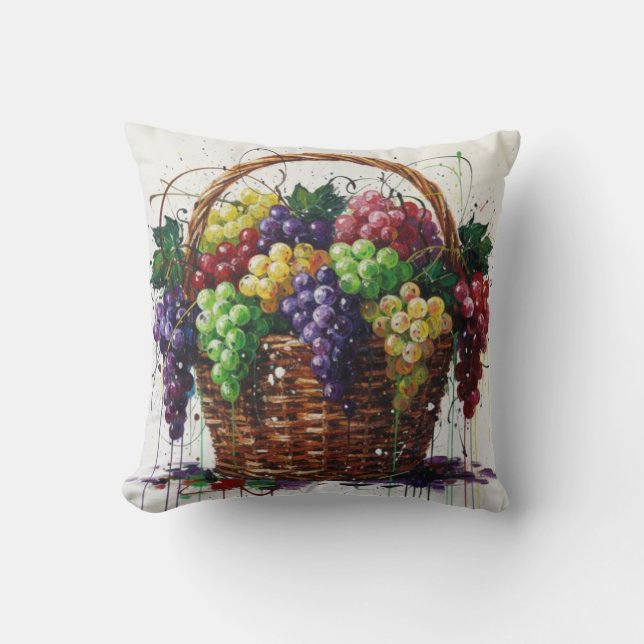 Colorful Grapes Basket Throw Pillow (Front)