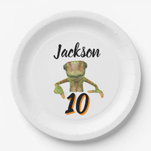 Colorful Green & Orange Lizard Birthday Party Paper Plate