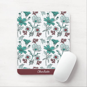 Colorful greenery floral pattern personalized name mouse pad
