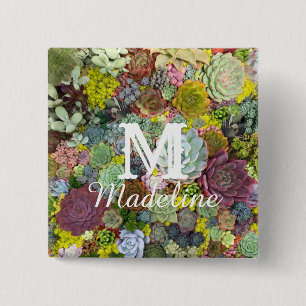 Colorful Greenery Succulents 2 Inch Square Button