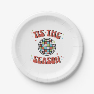 Colorful Groovy Retro Disco Christmas Party Paper Plate