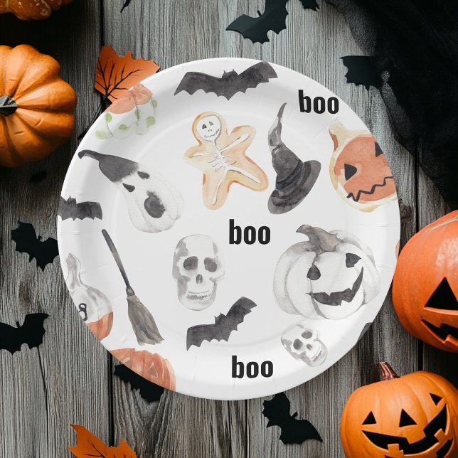 Colorful Halloween Scary Pattern  Paper Plate (Creator Uploaded)
