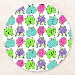 Colorful Hamster Butts Pattern Round Paper Coaster
