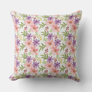Colorful Hand Draw Flowers Seamless Pattern-1 Throw Pillow