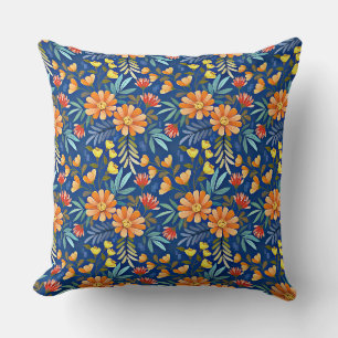 Colorful Hand Draw Flowers Seamless Pattern-7 Throw Pillow