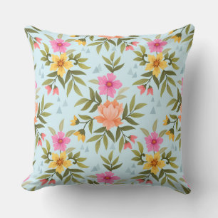 Colorful Hand Draw Flowers Throw Pillow