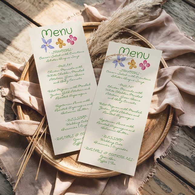 Colorful Hand Drawn Floral Spring Wedding Menu  (Creator Uploaded)