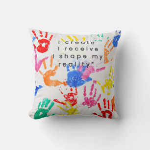 Colorful Handprint Pattern Throw Pillow
