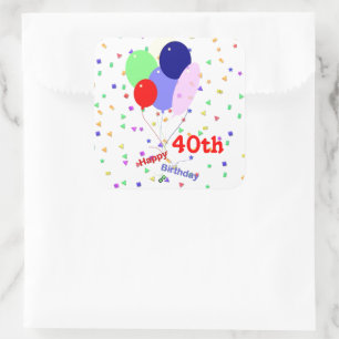 Colorful Happy 40th Birthday Balloons Square Sticker