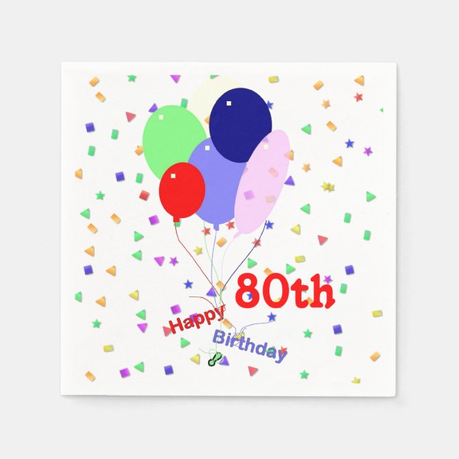 Colorful Happy 80th Birthday Balloons Napkin (Front)