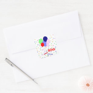 Colorful Happy 80th Birthday Balloons Square Sticker