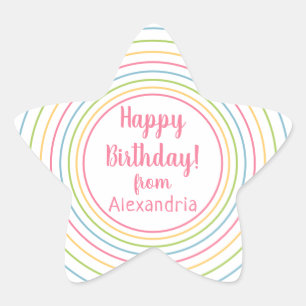 Colorful Happy Birthday from name Pastel Pink Star Sticker