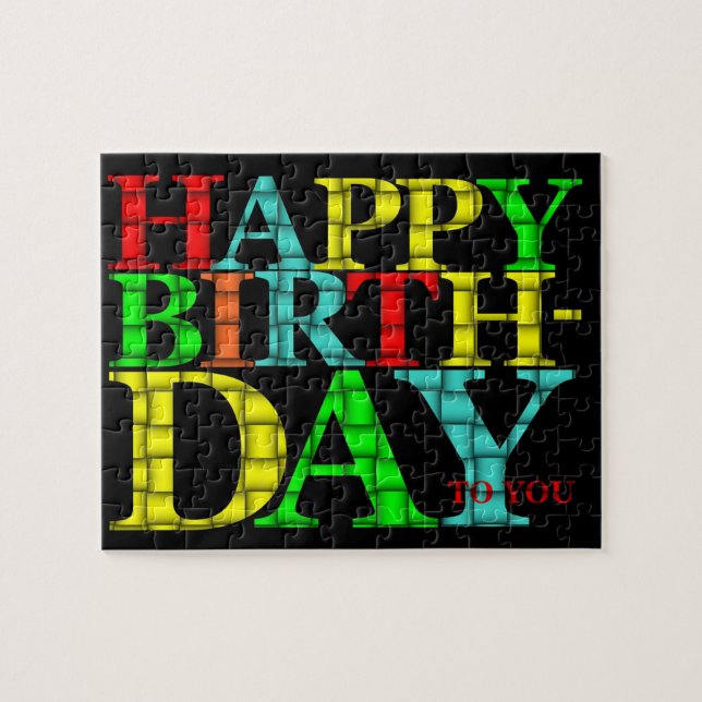 Colorful Happy Birthday Text with Black Background Jigsaw Puzzle (Horizontal)