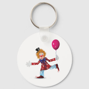 Colorful Happy Clown with Balloon Fun Circus  Keychain
