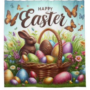 Colorful, Happy Easter basket with eggs