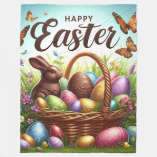 Colorful, Happy Easter basket with eggs Fleece Blanket