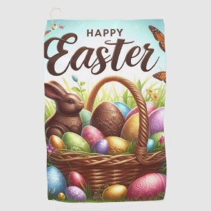 Colorful, Happy Easter basket with eggs Golf Towel