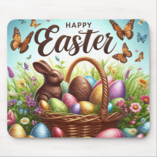 Colorful, Happy Easter basket with eggs Mouse Pad