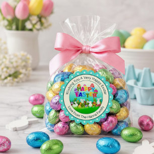 Colorful Happy Easter – Cute Bunny and Eggs Square Sticker